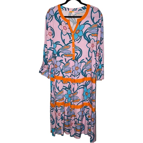 Briton Court Women's Large Tiered Monet Garden Midi Dress Scarlett Floral - Picture 3 of 9